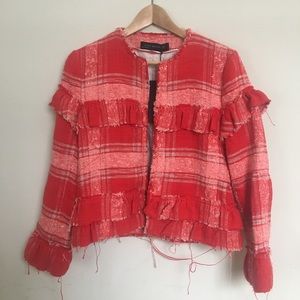 NWT! Zara ruffled plaid jacket